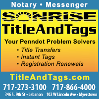 Notary-Messenger Service-Motor Vehicle Licensing in Lebanon, PA-Sonrise Title & Tags